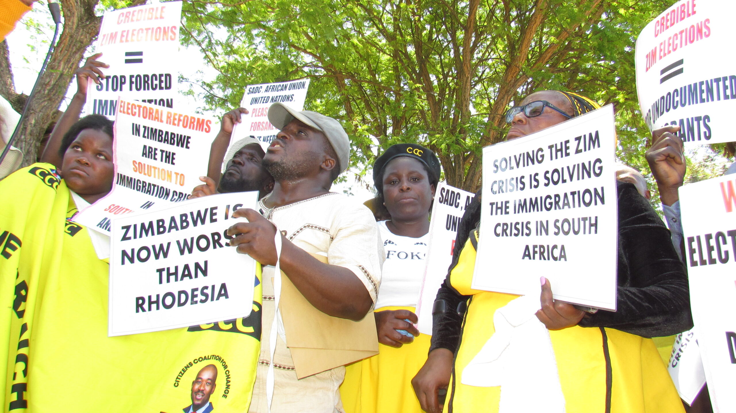 Concern Zimbabwe living in South Africa marching at DIRCO in Pretoria on Tuesday