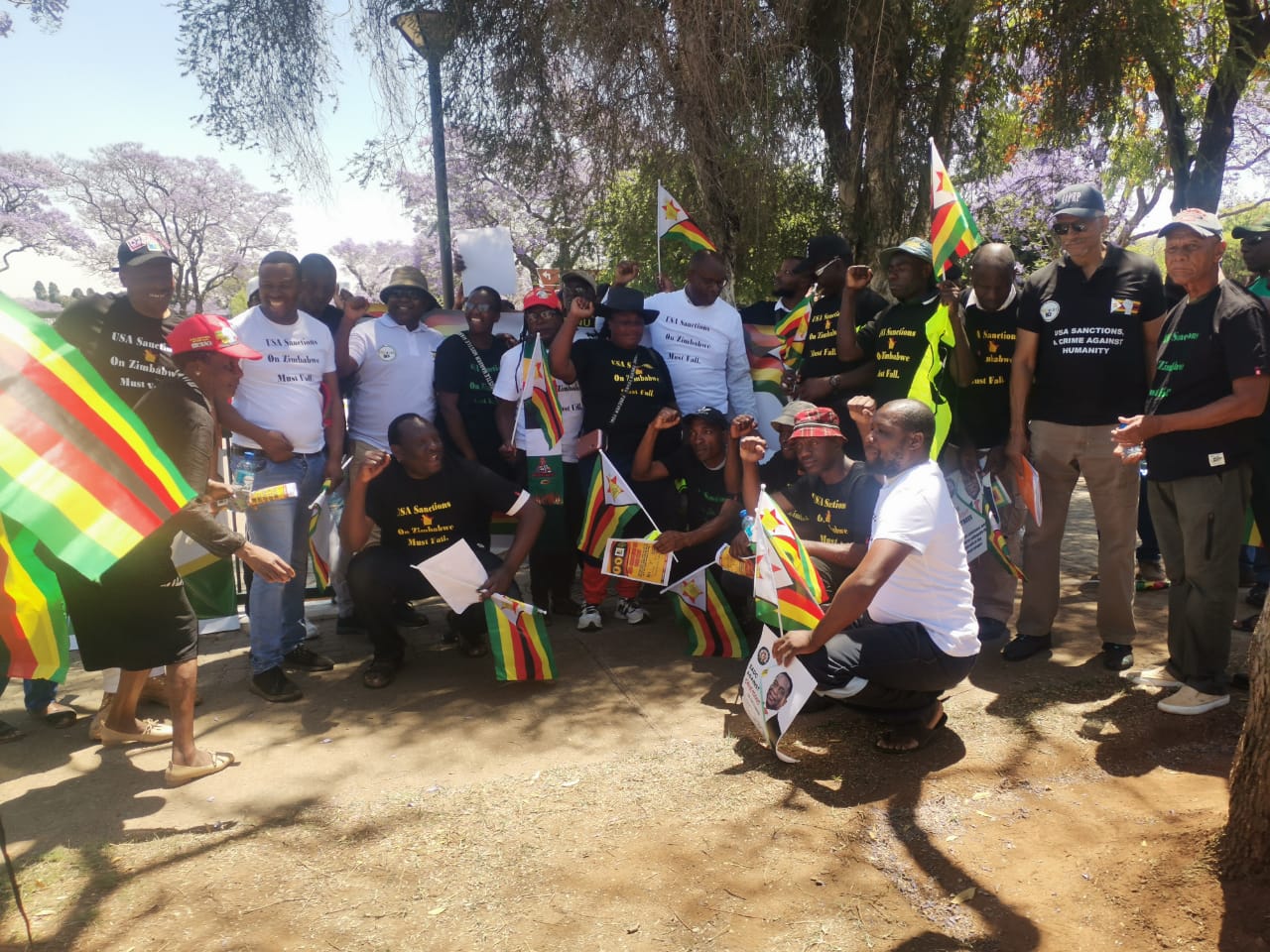 Zimbabwe mass movement Anti- Sanctions members joined by PAC pickets outside the USA embassy in Pretoria