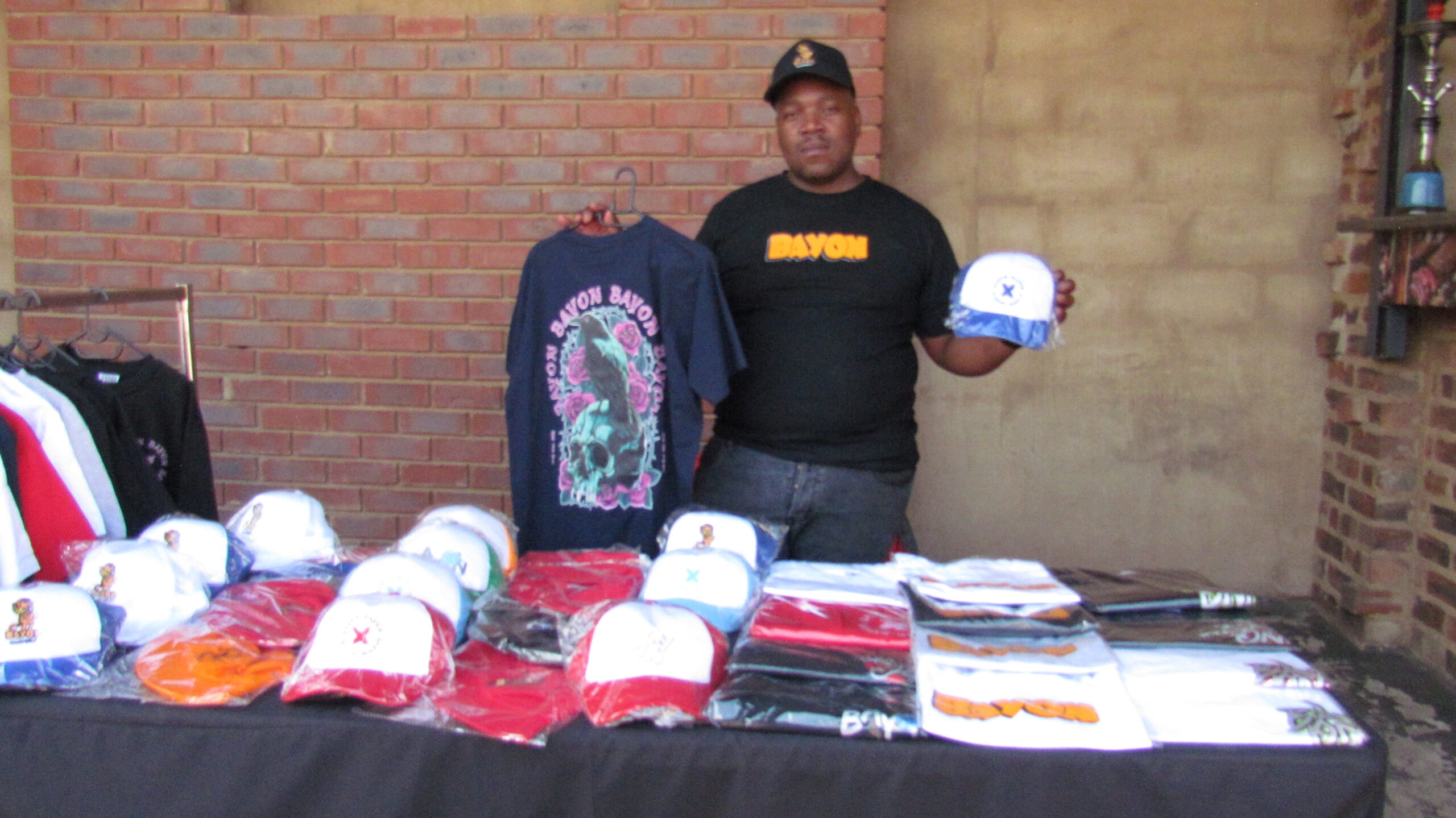 Bayon brand owner James Ngwane show casing his clothing brand 