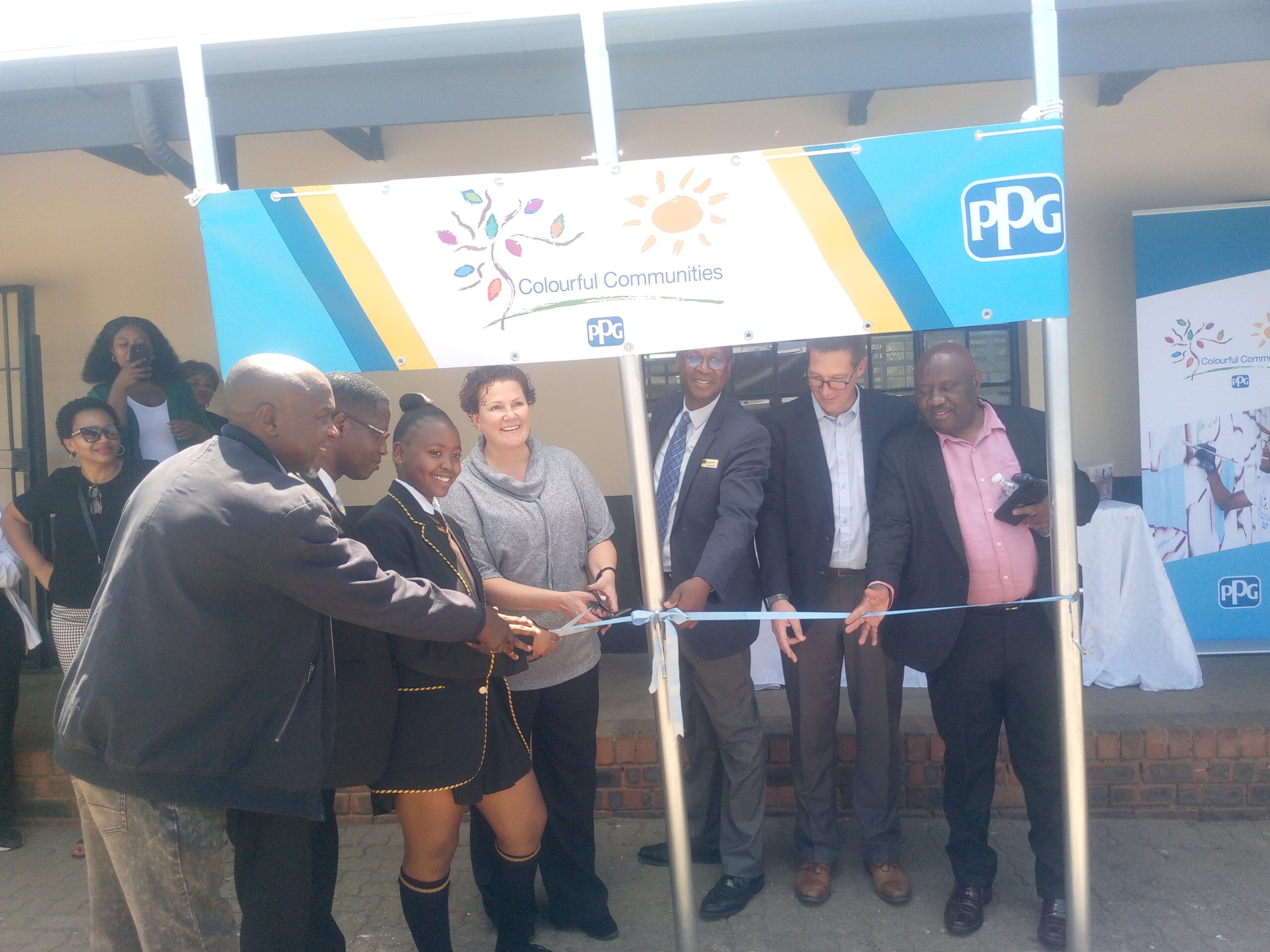 PPG’s officials, principal, official from department of education cut ribbon during the complete project of New Paint for a New Start Initiative Transforms Mamelodi Secondary School with Vibrant R1.5m Makeover