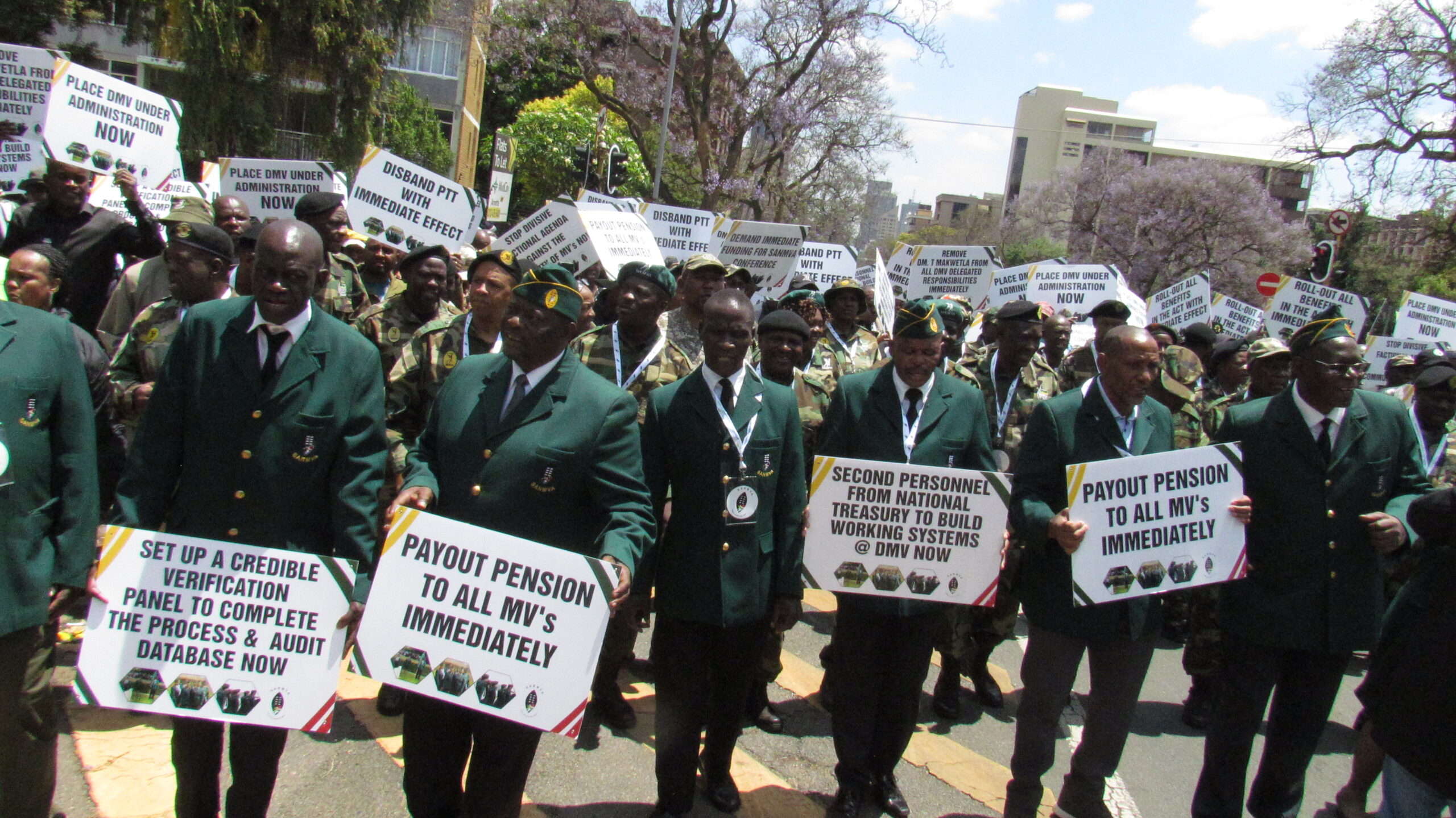 Military Veterans holding placards marching to Union Building in Pretoria on Wednesday 