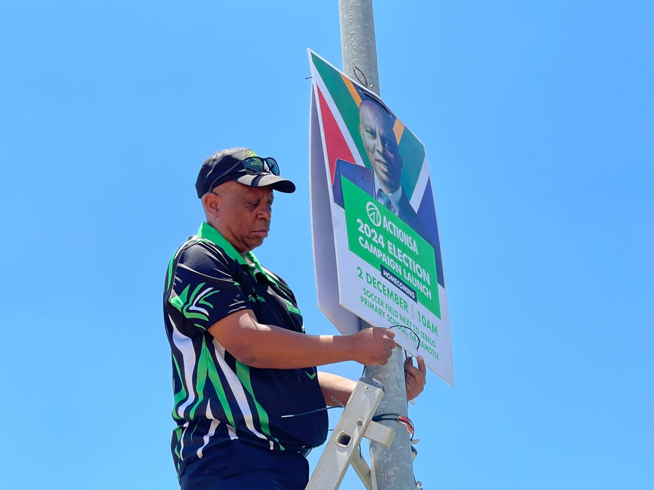 Presidents of ActionSA Herman Mashaba gear up for his campaign putting posters in Hammanskraal, Tshwane