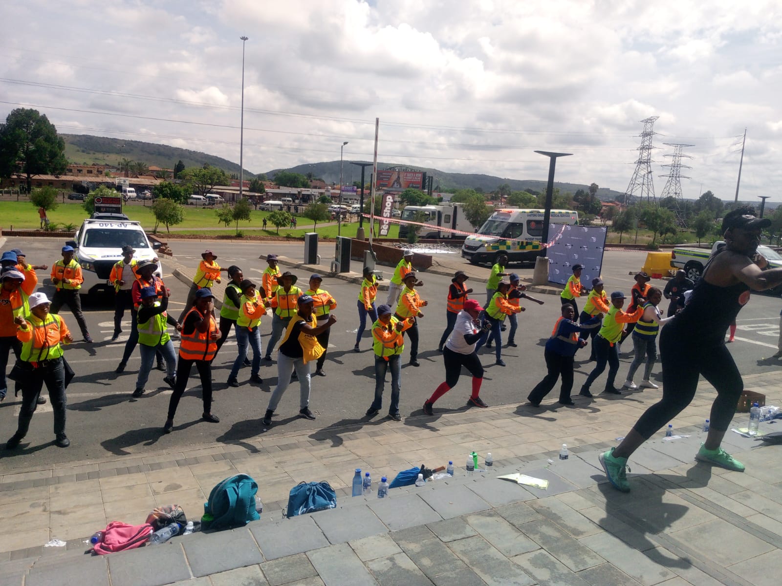 CPF members and other stakeholders doing exercise after the fun walk in Mamelodi west, Tshwane