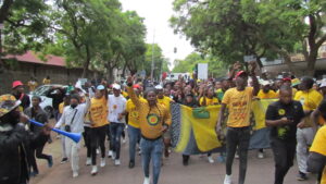 SASCO members and students across different institutions marching to the department of higher education and training to demand food allowance photo by Dimakatso Modipa    