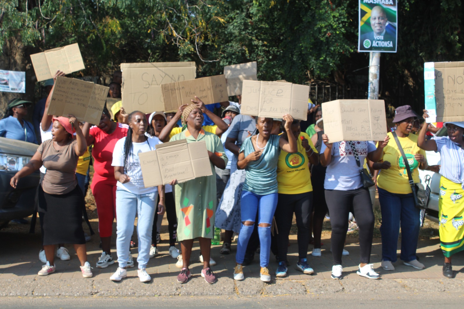 Community members and different organisations protest outside Mamelodi Magistrate court 