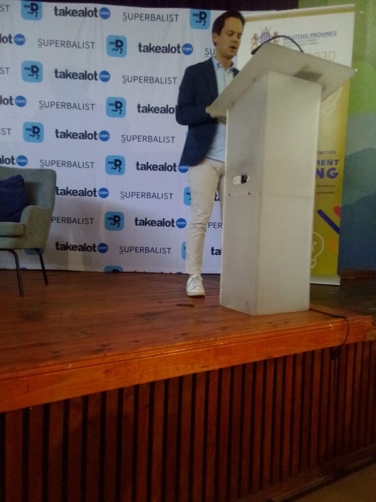 Takealot CEO Fred Zietsman delivering a speech in Mamelodi community hall during a launched of township Economy Initiative photo by Peter Mothiba