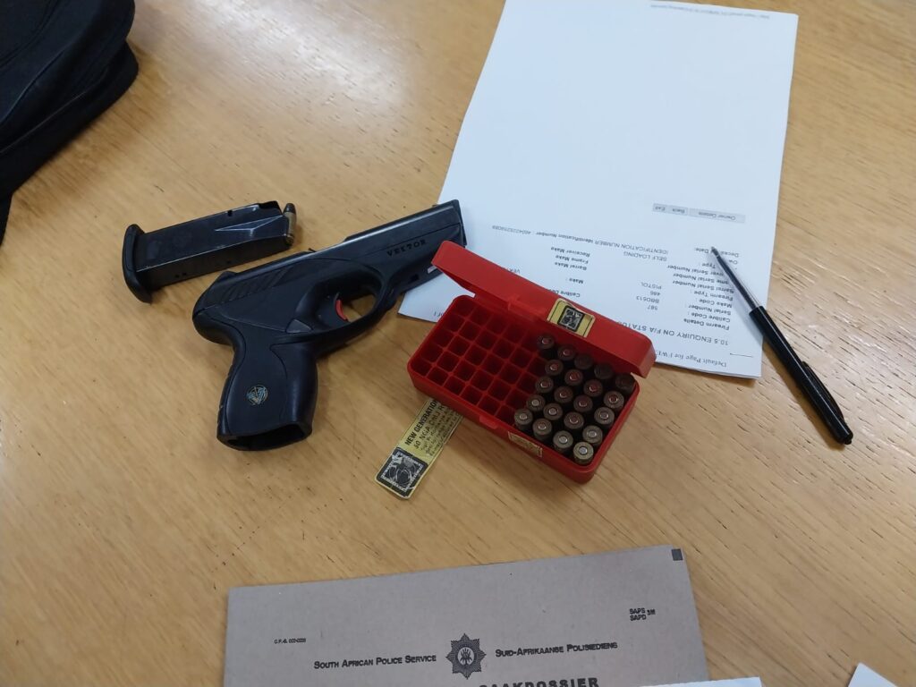 Unlicensed firearm and ammunition that were recovered by SAPS in Rietgat Tshwane