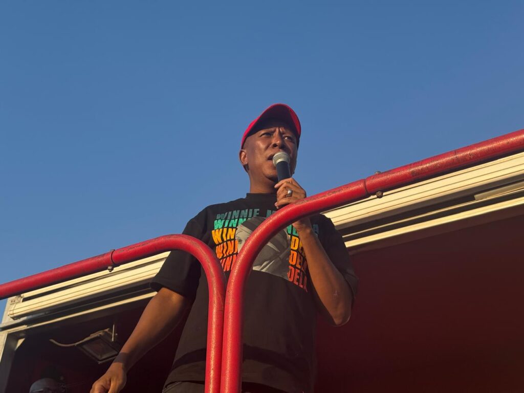 EFF leader Julius Malema addressing the crowd of supporters and residents of Mamelodi photo by Dimakatso Modipa