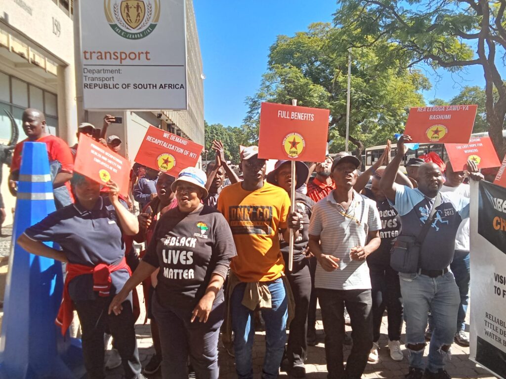 NTI workers marching to the department of transport to demand their money photo by Dimakatso Modipa