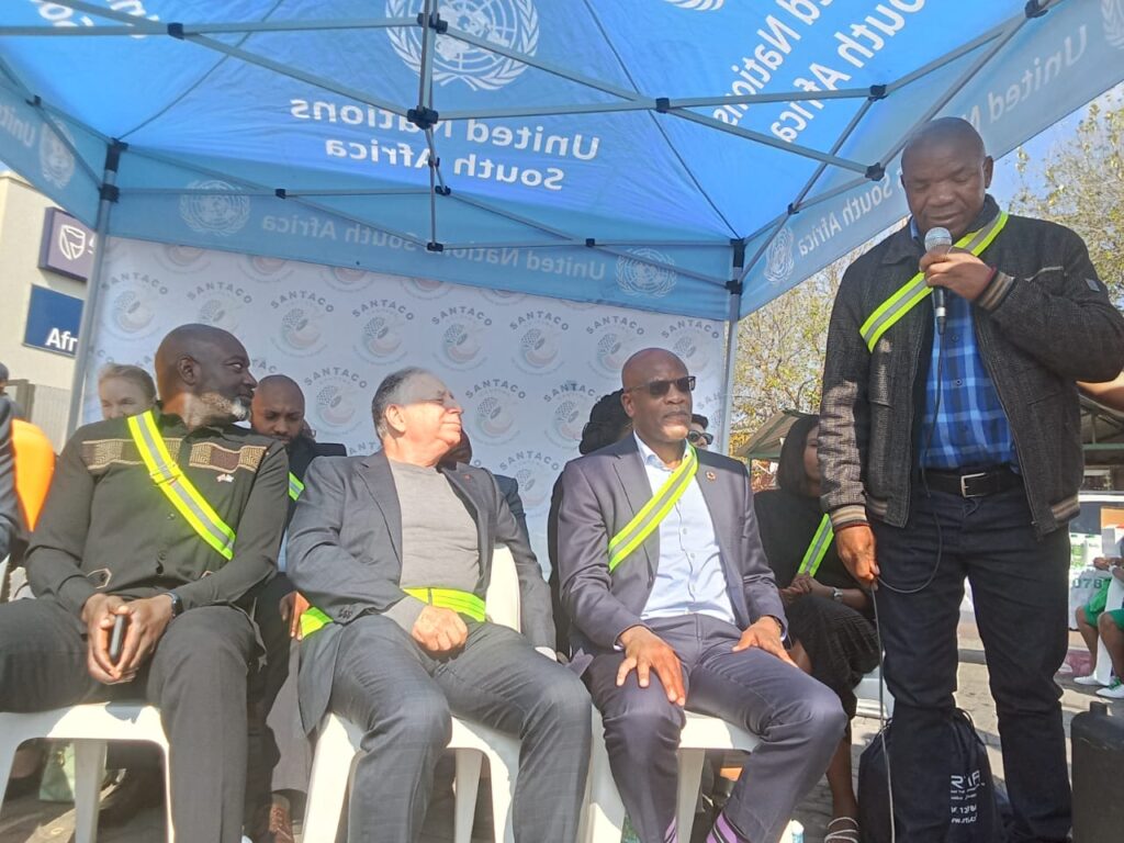 SANTACO 1st deputy president Mr Mazwe Nkonki addressing the commuters and guests at Bosman taxi rank in Tshwane photo by Dimakatso Modipa