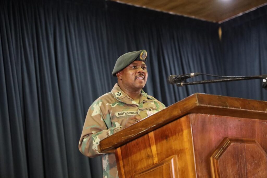 Lieutenant Colonel Mothogwane, the Acting Officer Commanding welcoming the Military Veterans