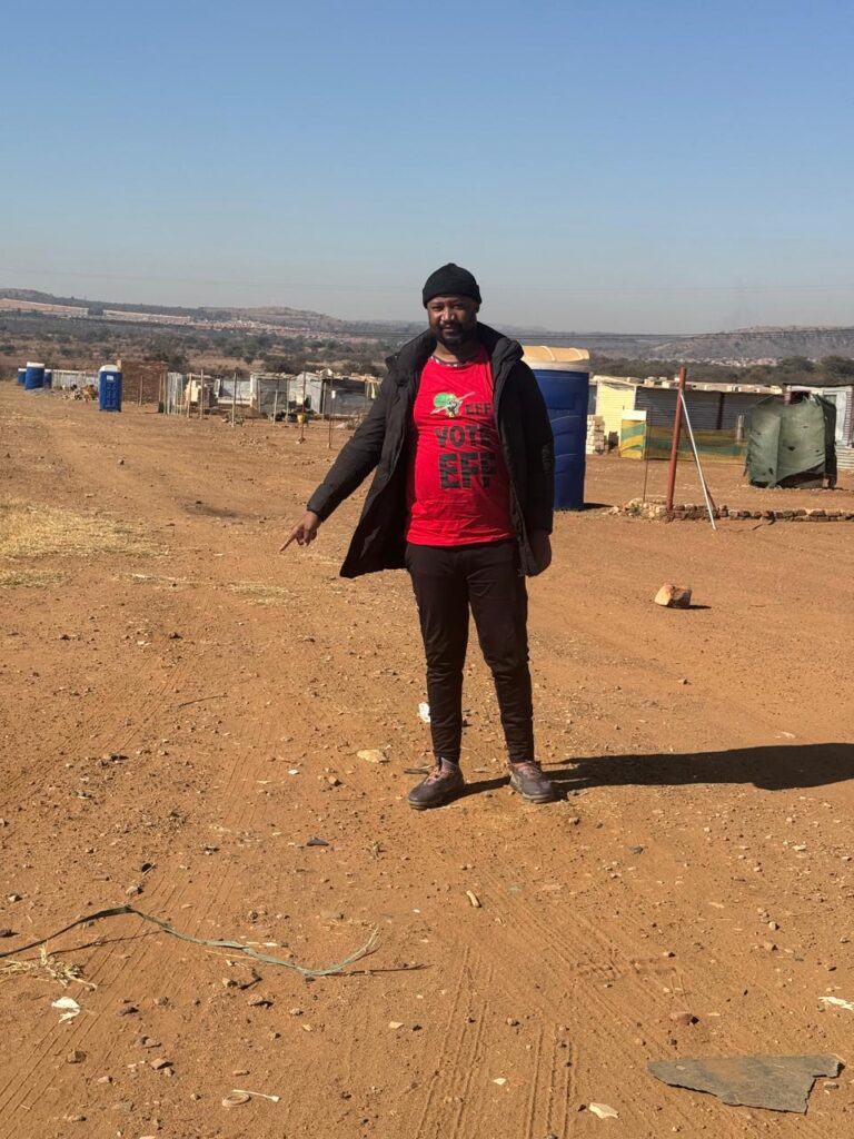 EFF Tshwane Subregion 5 leader Bongani Ramontja during site inspection at Leeufontein photo by Di makatso Modipa 