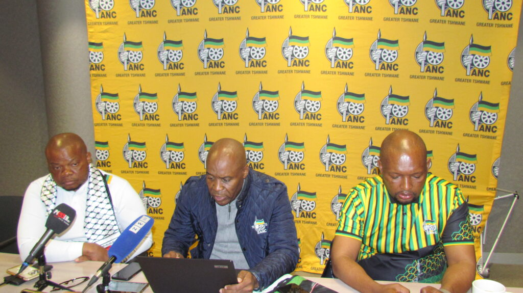 ANC Tshwane chairperson Bones Modise addressing the media photo by Dimakatso Modipa