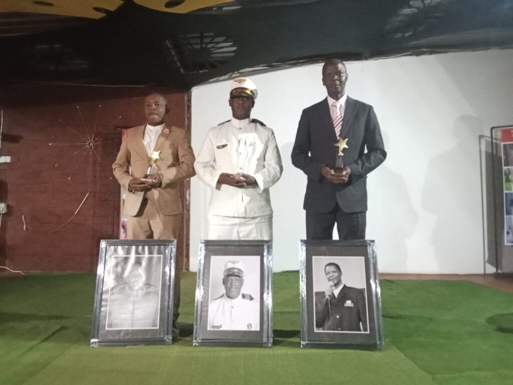 Former professional soccer stars Aubrey Lekwane, Raymond Sebopa and beauty pageant mentor and entertainer Jonas Lebudi known as Snajo honoured by Rama city community photo by Dimakatso Modipa