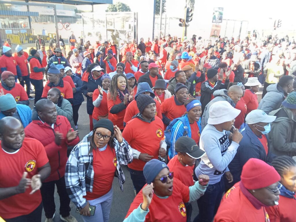 Ford Company workers protesting outside the head office in Silverton demand profit sharing photo by Dimakatso Modipa