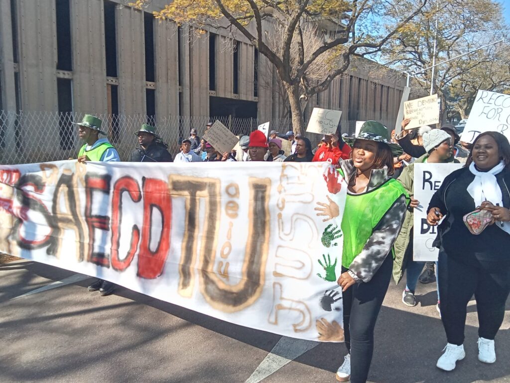 Hundred Grade R teachers and ECD teachers march peacefully to department of education to demand observation photo by Dimakatso Modipa