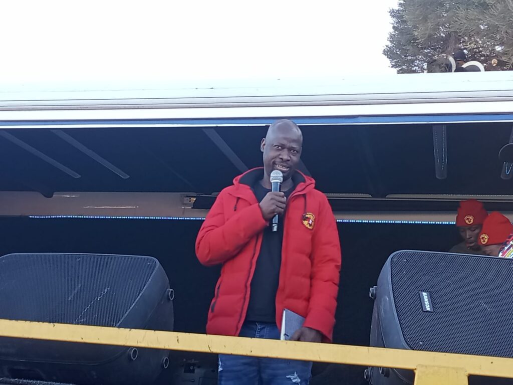 NUMSA President Andrew Chirwa addressing Ford Company workers photo by Dimakatso Modipa