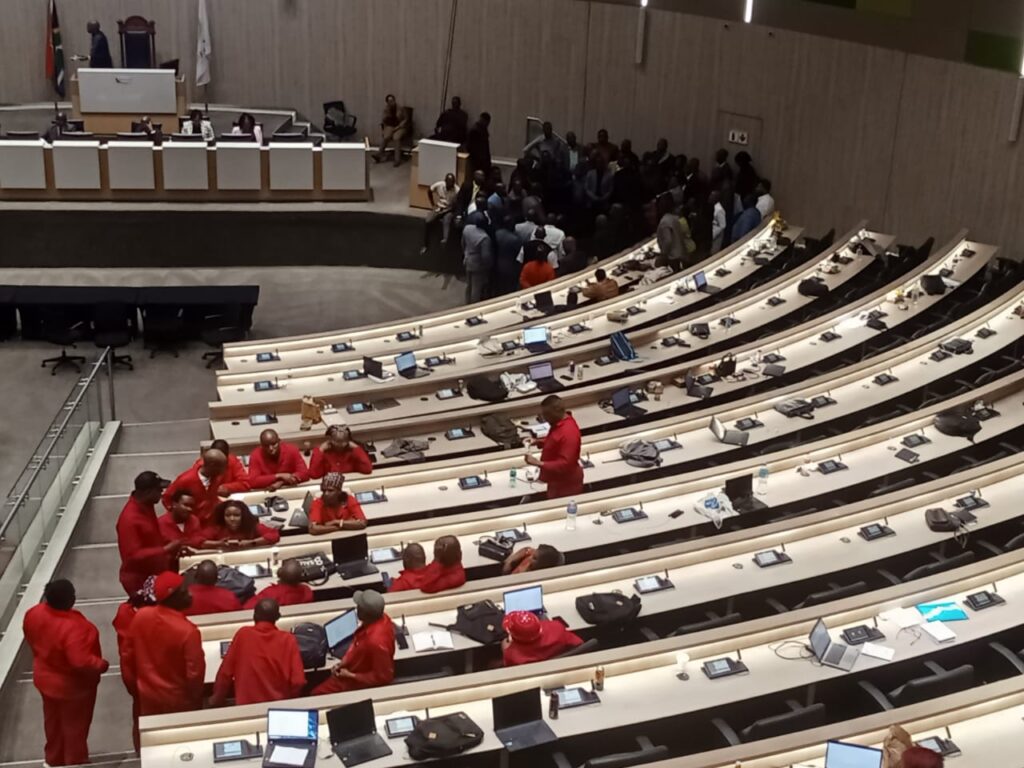 Tshwane councilors at council meeting having a party meeting photo by Dimakatso Modipa 