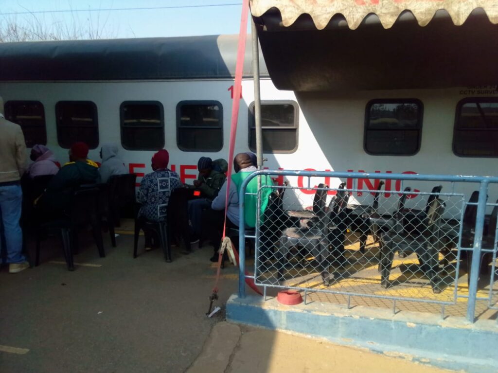 Patients seeking medical health at Phelophepa Health Care Train Clinic at the Eerstefabrieke railway station in Mamelodi photo by Peter Mothiba