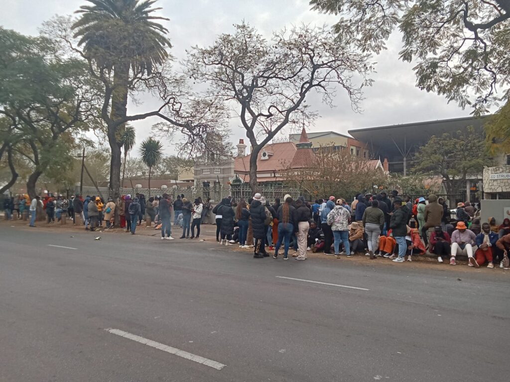 Former assistance teachers camping at Department of basic education to demand their jobs back photo by Dimakatso Modipa