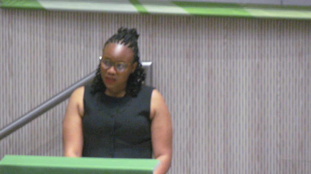 Newly appointed city of Tshwane mayor Dr Nasiphi Moya reading her accepted speech photo by Dimakatso Modipa