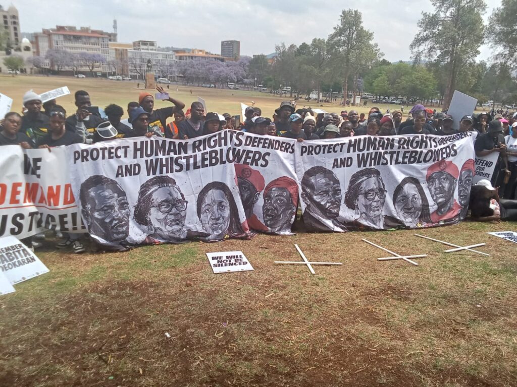 Hundreds of marchers belonging to various environmental lobby groups at Union Buildings in Tshwane photo by Dimakatso Modipa