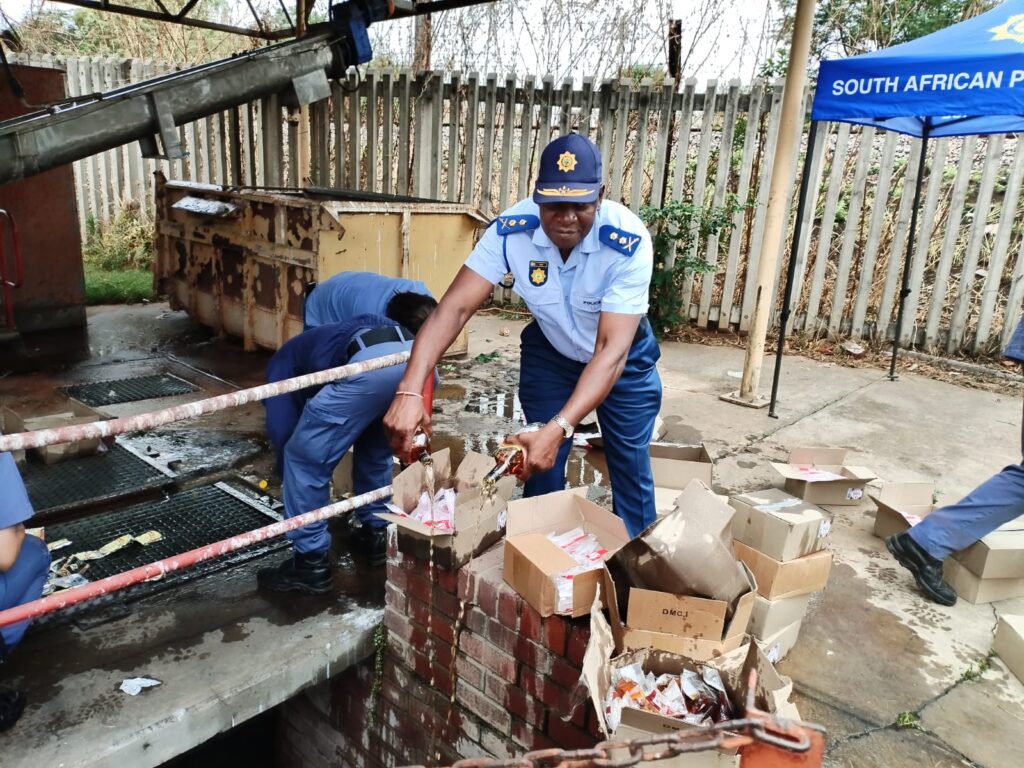 District Commissioner of Tshwane, Major-General Samuel Thine destroying destruction of liquor