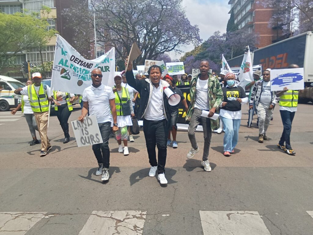 Land and Minerals Movement members marching to department of minerals resources and energy photo by Dimakatso Modipa 