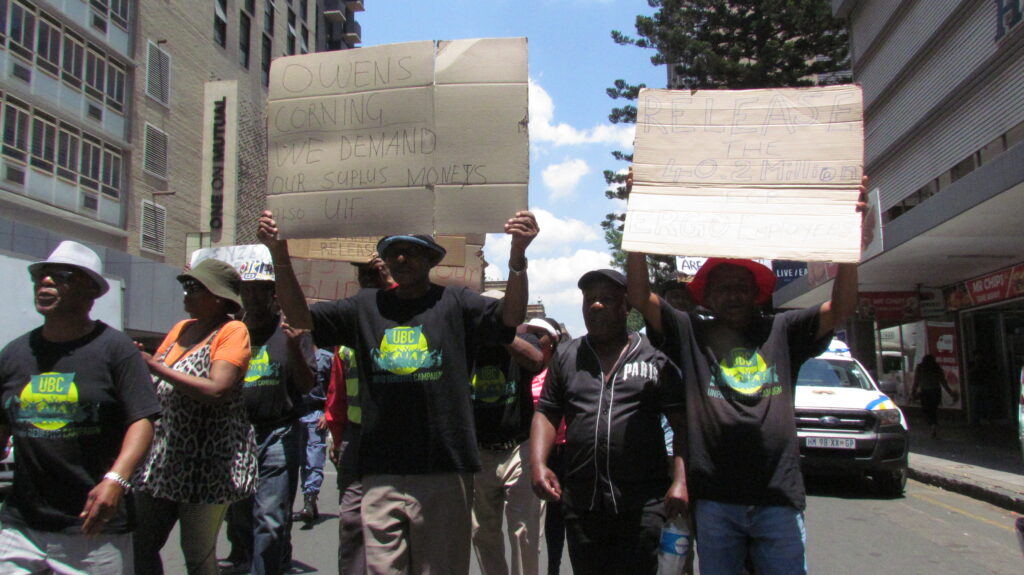 Members of lobby group Unpaid Benefits Campaign (UBC) staged a march to the offices of the National Treasury photo by Dimakatso Modipa