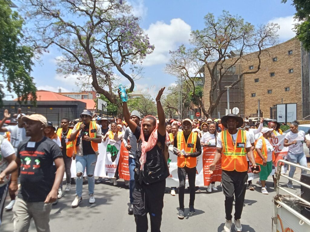 Minning affected communities protest outside the offices of DMRE in Pretoria on Thursday 