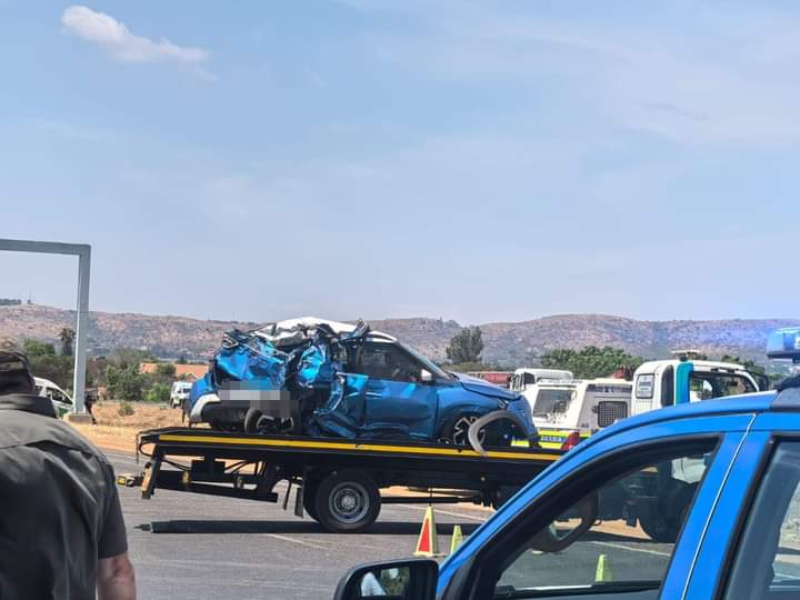 The car that was involved in an accident on the R80 Highway, just before the N4 interchange in Pretoria North, near Ga-Rankuwa 