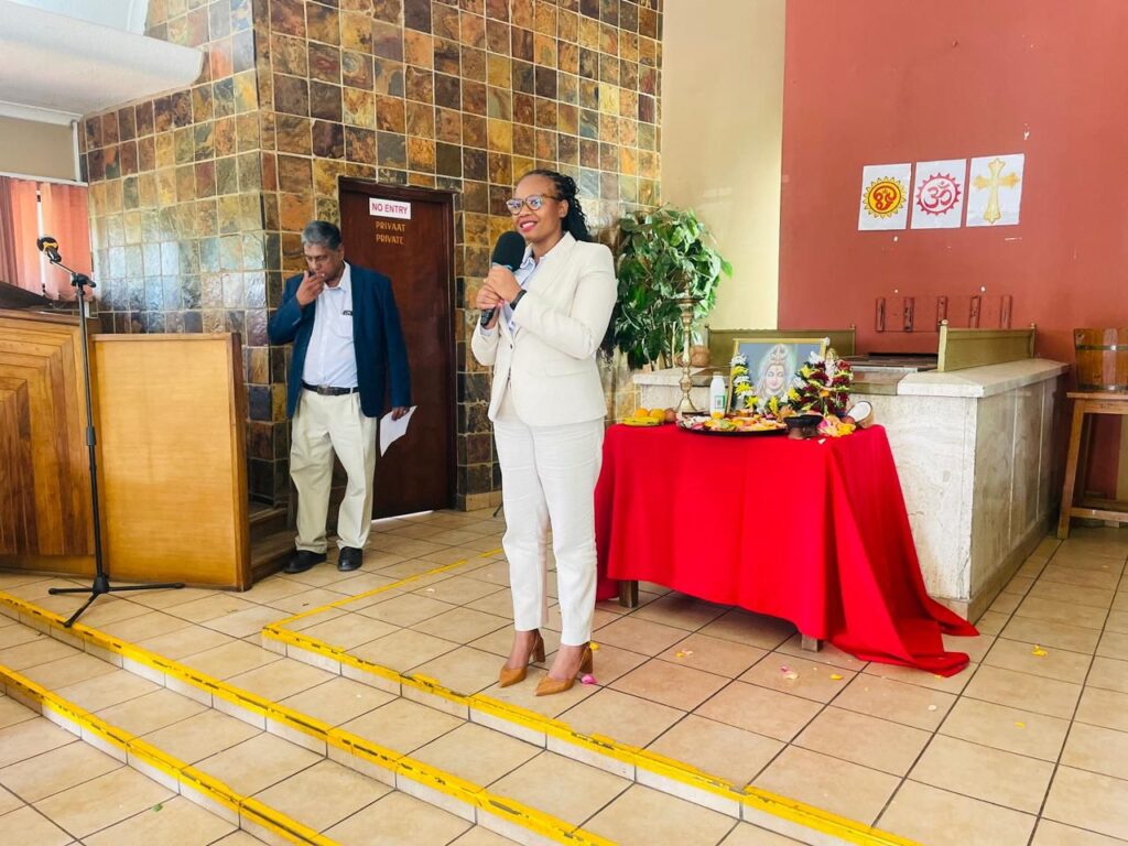 City of Tshwane Mayor Dr Nasiphi Moya addressing the residents and the members of the Laudium Rebecca Street Crematorium Committee