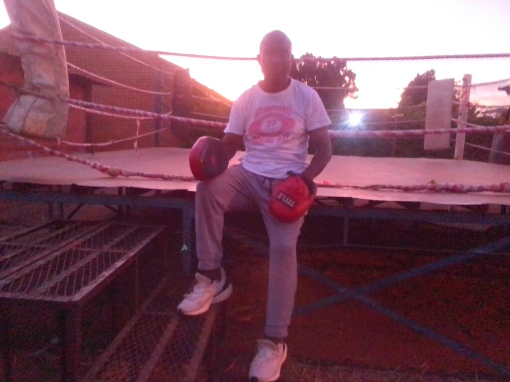 Boxing trainer Jan Mabetha Mathole in his boxing ring which has now been dilapidated