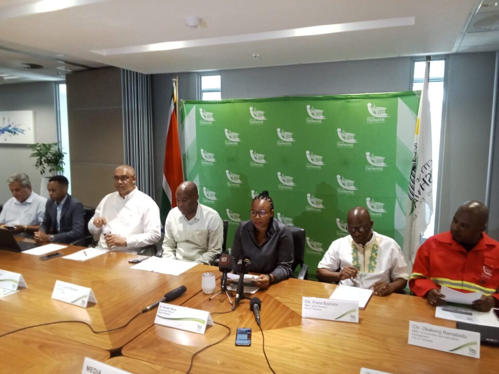 City of Tshwane mayor Dr Nasiphi Moya addressing members of the media photo by Dimakatso Modipa