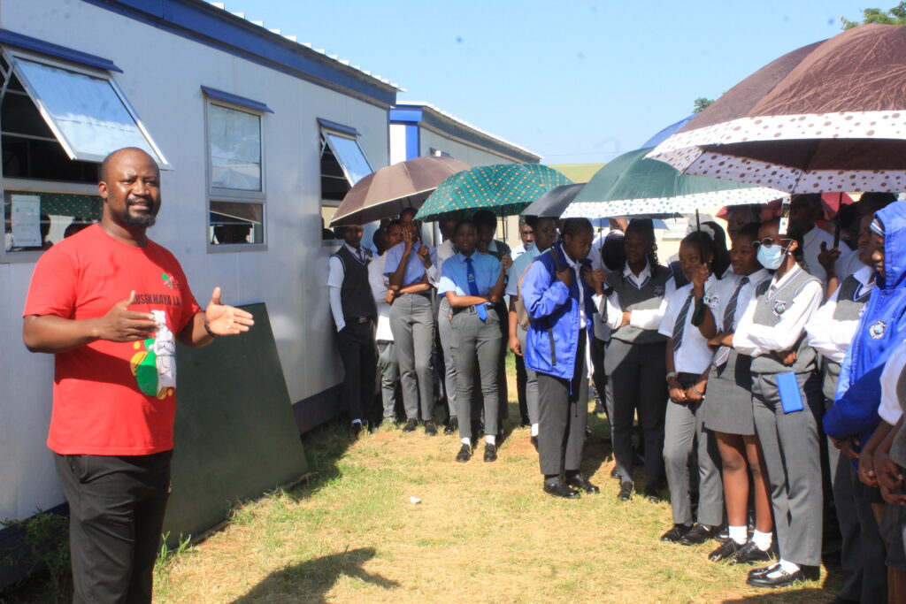 Economic Freedom Fighters Tshwane Sub-Regional leader in Mamelodi Bongani King Ramontja talking to grade 12 learners of Mahube Valley secondary school in Mamelodi East photo by Dimakatso Modipa