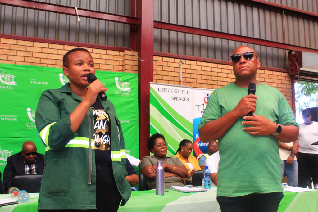 City of Tshwane Mayor Dr Nasiphi Moya and deputy chief whip Sabelo Marishane during the imbizo in Atteridgeville photo by Dimakatso Modipa