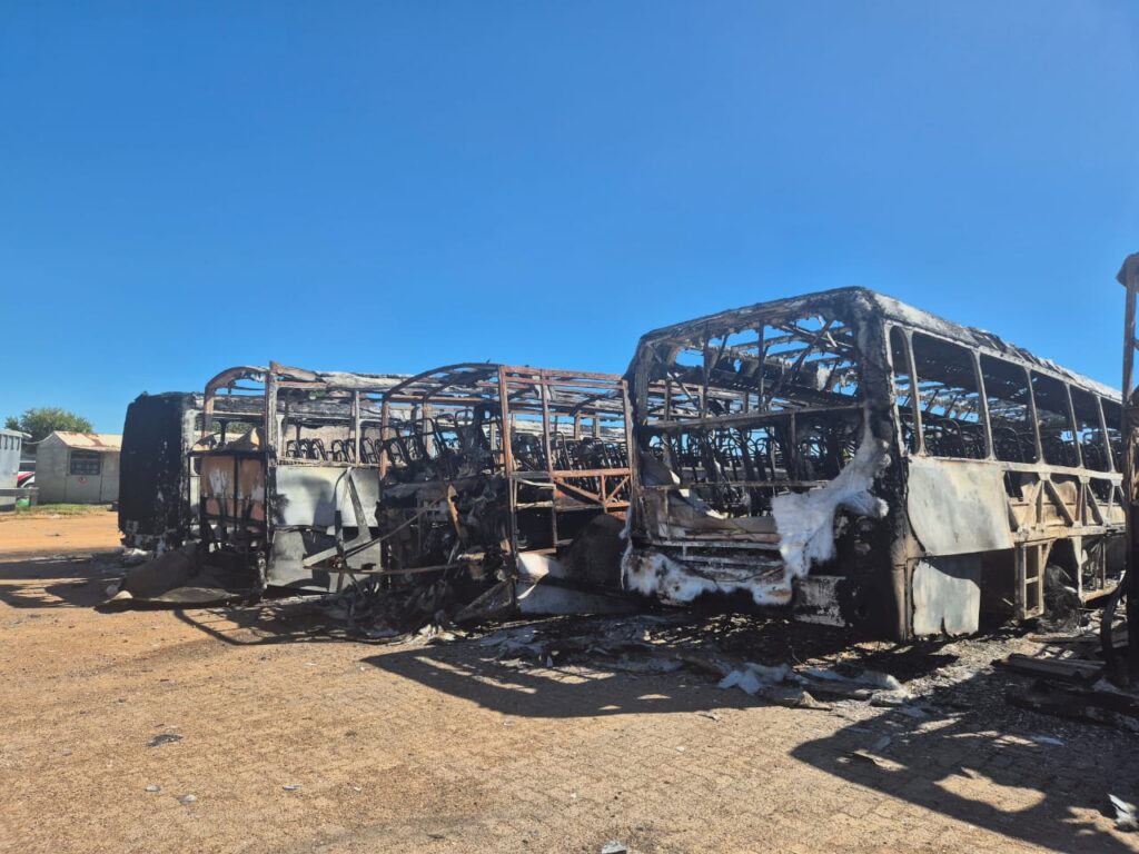 Some of the 51 buses burned to ashes at Moloto depot