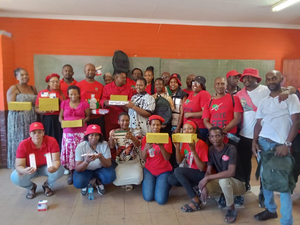 EFF Provincial and Tshwane members donating school shoes, stationery to the learners at Sikhanyisile primary school in Mamelodi east, Tshwane photo by Dimakatso Modipa 