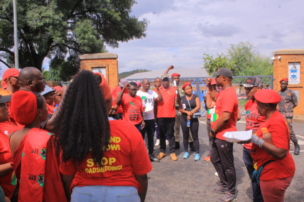 EFF activist Sub region 5 Bongani King Ramontja address the EFF members 