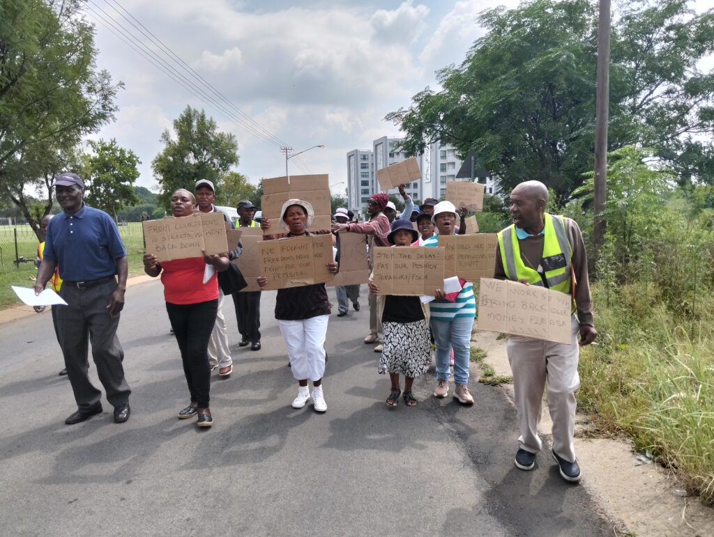 Disgruntled Open Democracy Institute (ODI) members as they picketed outside the Financial Sector Conduct Authority (FSCA) offices on Friday in Tshwane in demand of their long overdue pension funds photo by Dimakatso Modipa