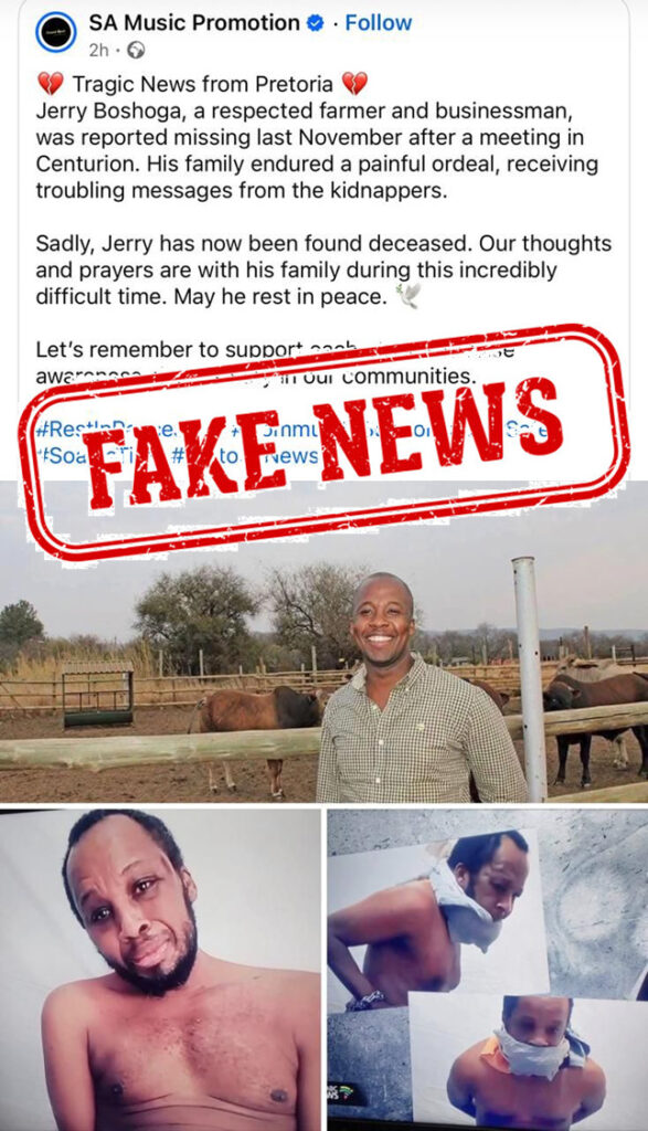 The fake news social media page photo supplied