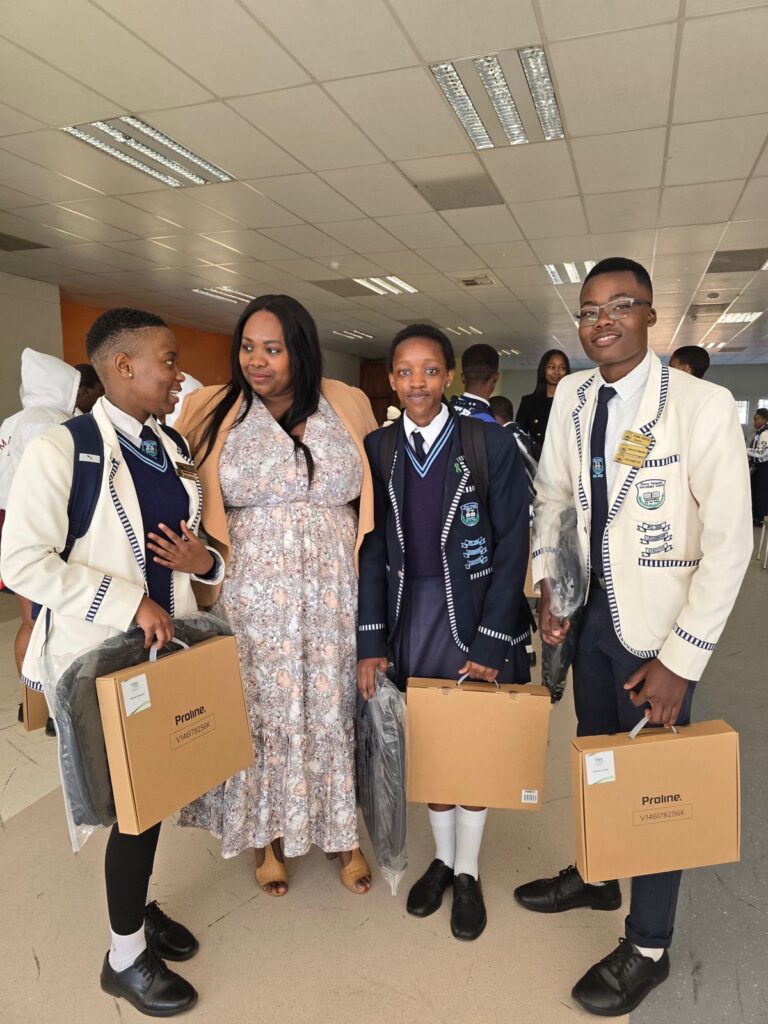 MMC for Corporate and Shared Services Kholofelo Morodi donated laptops to Seshego and Steve Tshwete high school