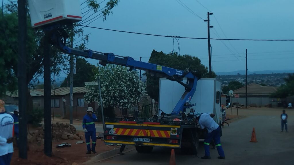 City of Tshwane electricity team fixing lights at Lusaka Mamelodi east Tshwane 