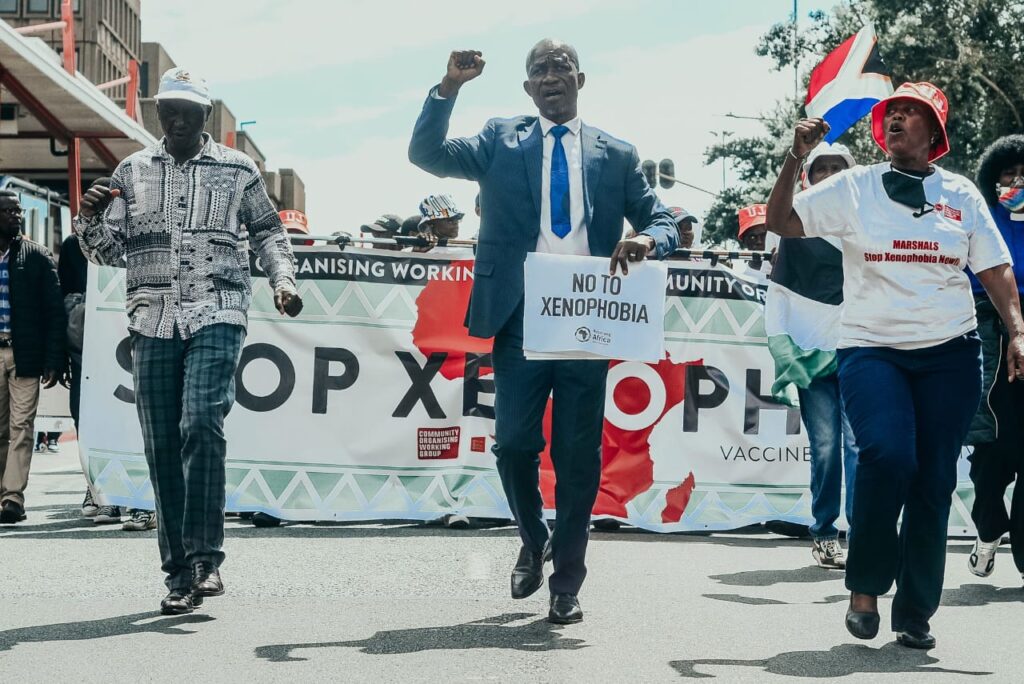 Members of Kopanang Africa Against Xenophobia ( KAAX) protesting against Operation Dudula photo supplied