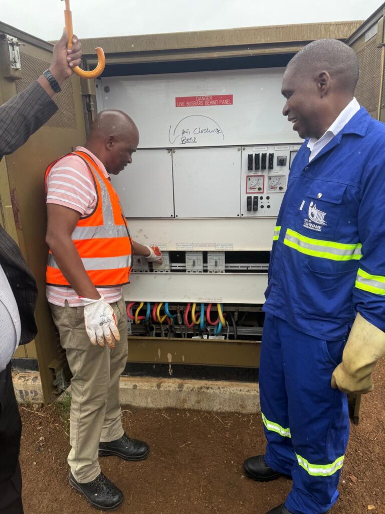 City of Tshwane MMC for Utility Frans Boshielo connecting electricity at Fort West Ext 4 ward 7 Region 3 photo supplied 