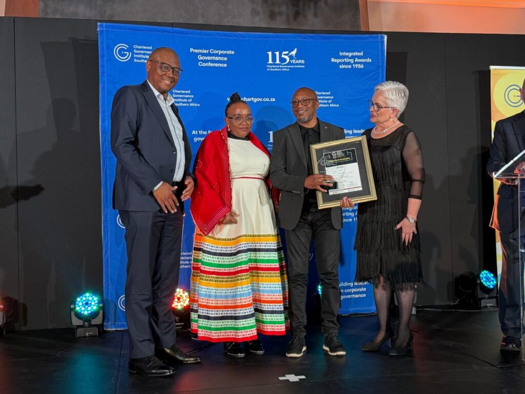 GMA Board Member Mr. Bongisizwe Mpondo; GMA Audit and Risk Committee Member Ms. Masaccha Mbonambi; GMA Board Chair Prof. Mfanelo Ntsobi; and a representative of CGISA