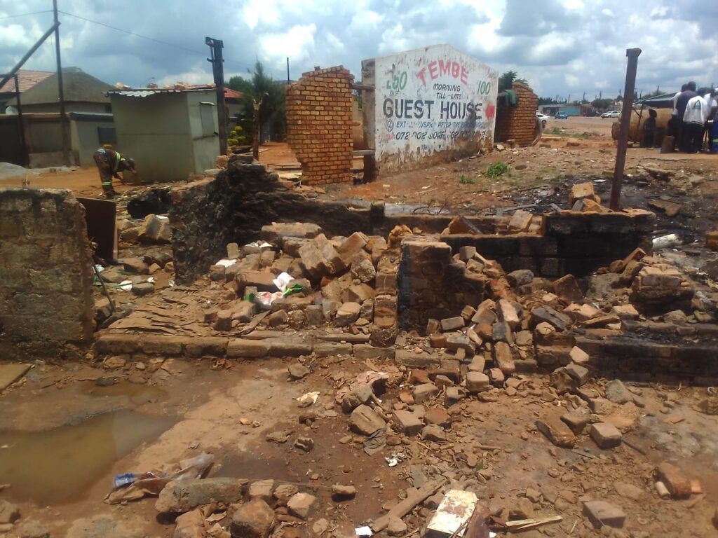 Some of the structures that were demolished by TMPD officials and Red Ants near the fence of Mams Mall on Wednesday photo by Peter Mothiba
