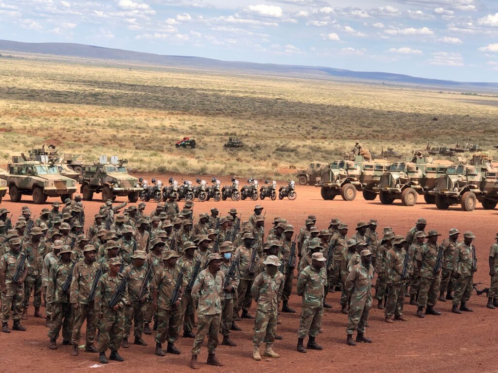 Hundreds of SA Army soldiers stand in formation at the Combat Training Centre in Lohatla. Photo by Zinhle Bhuda