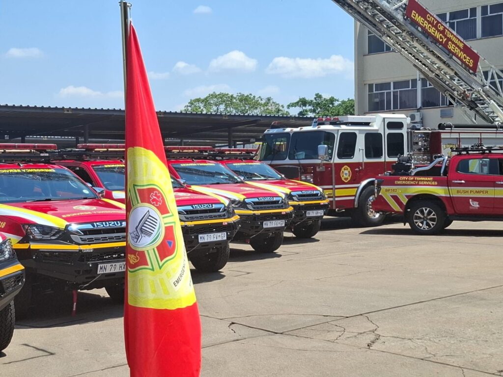 Ald Hannes Coetzee MMC for Community Safety handing over new fleet vehicles for emergency service department photos supplied 