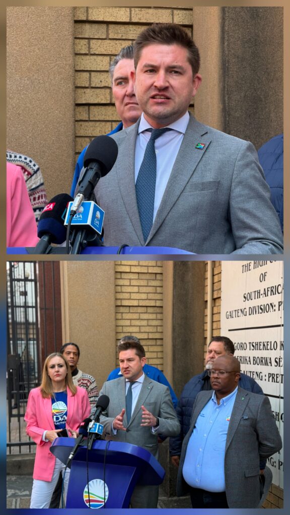 Address by DA Tshwane Mayoral Candidate, Alderman Cilliers Brink, in front of the Gauteng North High Court today photos supplied 